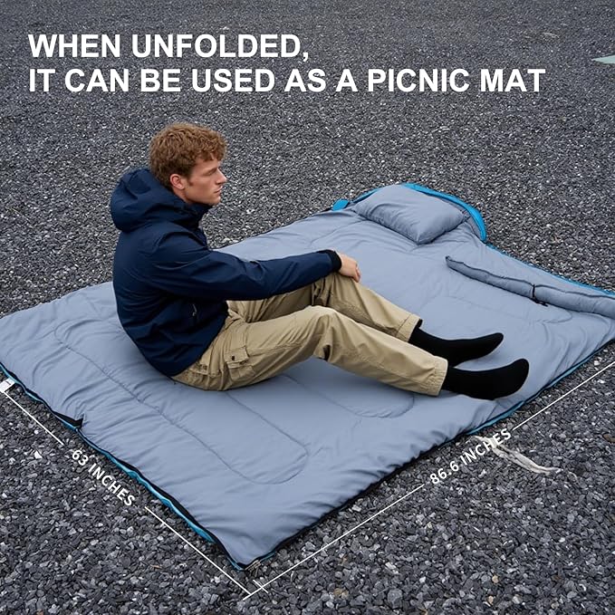 Adult Sleeping Bag with Pillow Comfortable Durable & Waterproof Lightweight for Adults Kids Spring Summer Autumn 3 Seasons Travel Camping Outdoor