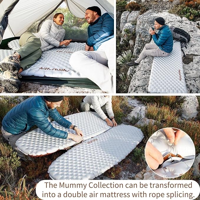 Naturehike Ultralight Inflatable Sleeping Pad -R-Value 5.8 withstands -20°C 8 Layers and Aluminum Film Insulation，for Camping, Backpacking, Hiking, with Inflatable Bag