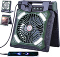 Solar Fan Battery Powered Rechargeable Solar Camping Fan with Led Lantern & Power Bank Foldable Angle USB Personal Fans for Travel Outdoor Camping Tents X98 Green