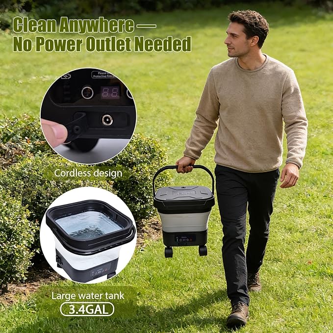 Portable Cordless Pressure Washer with 3.4Gal Tank, 580PSI Max, 7-Level Adjustable Sprayer, 360° Nozzle, 23FT Hose, 20000mAh Battery, Foldable Design with Wheels for Car, Camping, Garden