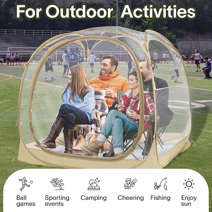 EighteenTek® Pod All Weather Sports Tent with Attached Floor, Instant Outdoor Bubble Tent, Rainproof Camping Sun Shelter for Sports Events Camping Fishing Cheering 1-4 Person