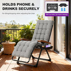 PURPLE LEAF Outdoor Reclining Chair Patio Zero Gravity Chaise Lounge Folding Chair with Removable Cushion Adjustable Headrest for Lawn Camping Beach Pool Grey