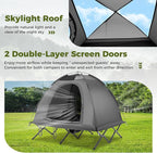GYMAX 2-Person Tent Cot, 3 in 1 Folding Off-Ground Cot Bed Combo with Portable Wheeled Bag, Waterproof Rainfly, 2 Mesh Doors & Skylight Roof for Hiking, Backpacking, Outdoor