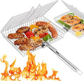 Grill Basket Set for Outdoor Grilling - Large Capacity Fish Grill Basket & Grilling Rack - Food Grade Stainless Steel Portable Flat Basket with Removable Handle for Vegetables, Shrimp & Camping (XL+L)