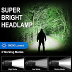 Rechargeable Headlamp, 99000 Lumens Super Bright LED Head Lamp with 3 Modes, 90° Adjustable Head Lights for Forehead, 45H Long Runtime & IPX6 Waterproof HeadLamps for Camping Hunting Hiking