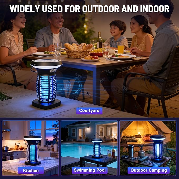 Solar Bug Zapper Outdoor, Rechargeable & Solar Powered, 4200V High Voltage for Effective Mosquito & Multi-Insect, Pet/Child Safe with UV Light, Waterproof for Camping Indoor Outdoor