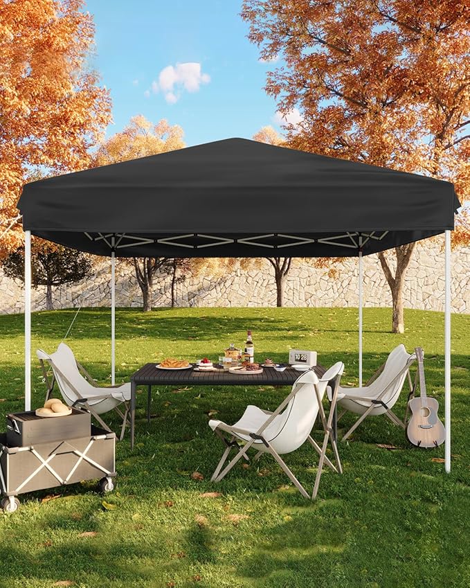 10x10FT Pop Up Canopy, Outdoor Canopy Tent with SandBag & Carry Bag for Commercial Events, Camping, Backyard Parties, Black