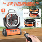 Odoland 30000mAh Oscillating Camping Fan with LED Lantern, Rechargeable Battery Operated, Portable Tent Fan with Timer, 4 Speeds for Outdoor Camp RV Jobsite Power Outage, Orange