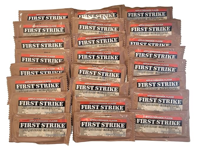 First Strike Energy Bar, Full Size [2.3oz] - Authentic Long-Life USGI MRE Ration Nutrition Bars. Many Flavors and Packs to choose from, Recent Production dates (24, Apple-Cinnamon)