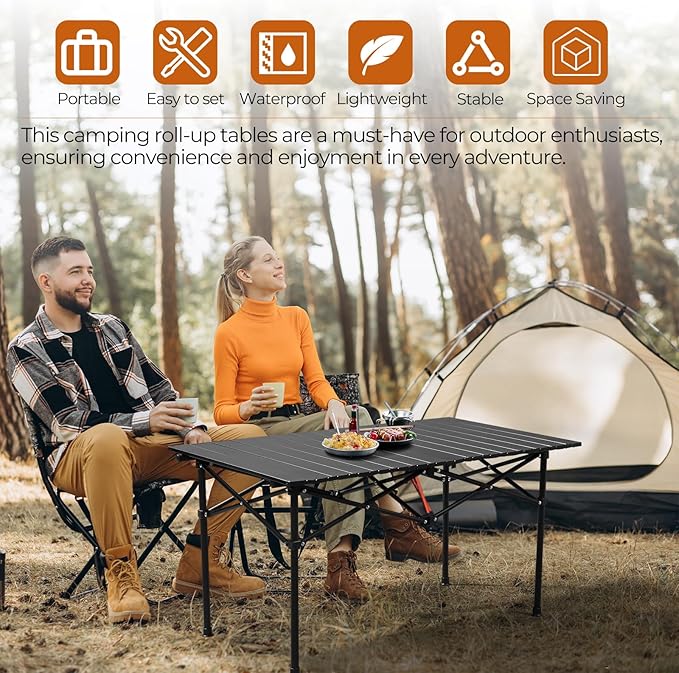 Outvita Beach Picnic Table, Lightweight Roll Up Low Camping Table, Portable Folding Table with Carrying Bag for Outdoor, BBQ, Sand, Picnic, Party, Patio 37.5 Inches