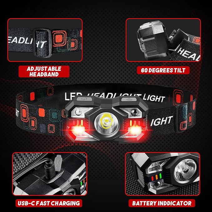 Headlamp Rechargeable 90Pack, 3000 Lumen Ultra-Light Bright Headlamp Flashlight with White Red Light, LED Headlight, 5+5 Mode for Outdoor Camping Fishing Running Hiking (90)