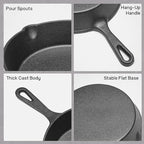 WANGYUANJI Cast Iron Skillet Set - 3-Piece (6/8/10 Inch) Uncoated Raw Iron Frying Pans - Traditional Heavy Duty Cookware for Oven, Grill, Campfire - Requires Seasoning for Natural Non-Stick