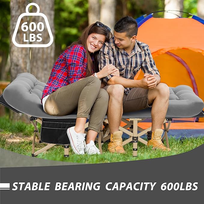 Folding Camping Cot for Sleeping, Portable Cots for Adults, Heavy Duty Cot Bed 550LBS(Max Load), Extra Wider Cots with Large Pocket for Outdoor, Office, Beach
