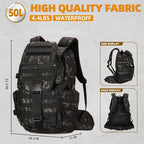 50L Military Tactical Backpack 3 Day Assault Pack Molle Daypack Hiking Backpack for Men and Women
