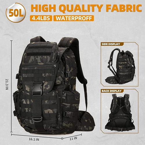 50L Military Tactical Backpack 3 Day Assault Pack Molle Daypack Hiking Backpack for Men and Women