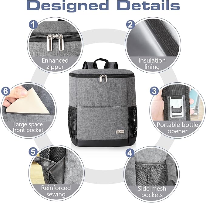Insulated Cooler Backpack Outdoor - Leak Proof Backpack Cooler 30 Cans, Waterproof Lightweight Cooler Bag for 12h Hot/Cold Retention - Soft Cooler for Travel, Camping, Beach, Lunch