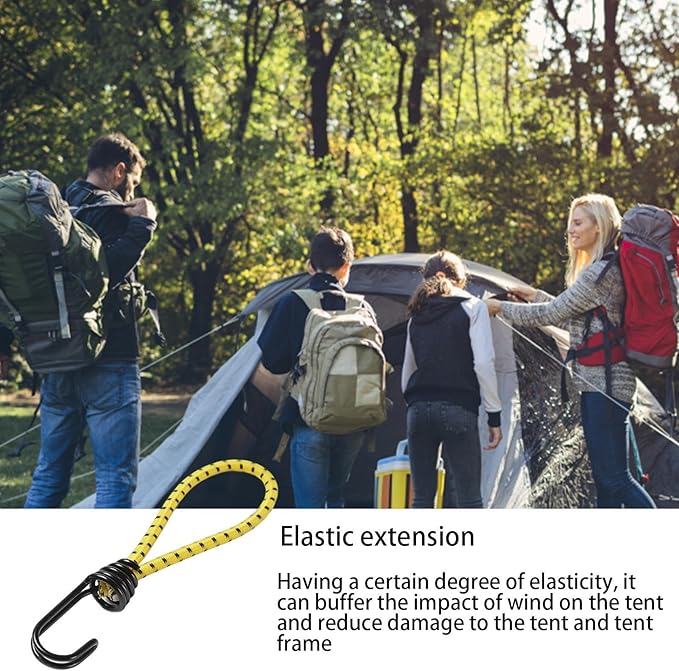 Tent Cords - Short Outdoor Elastic Camping Tarp Rope - Travel Straps for Climbing, Survival, Backpacking, Lightweight Cord for Canopy