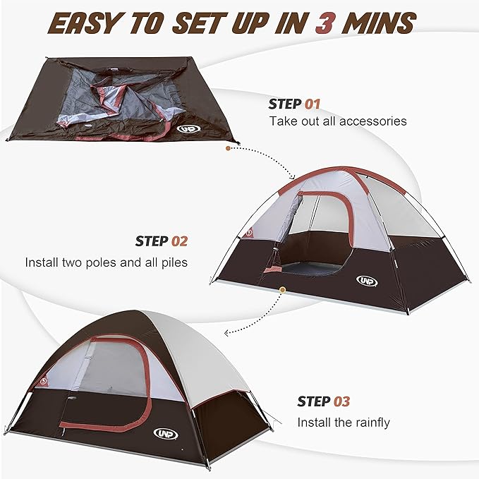 Camping Tent 2-4 Person, Waterproof Windproof Tent with Rainfly Easy Set up-Portable Dome Tents for Camping…