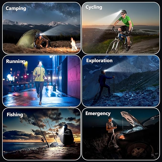 2 Packs Bright Camping Headlamp Flashlight, 120° Adjustable White Light Headlight with Motion Sensor 5 Modes Type-C USB Rechargeable Head Lamp for Hiking, Running, Repairing, Fishing