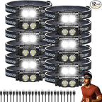 Bud K 12pack Headlamp Rechargeable, 5000L Super Bright Light LED Rechargeable Headlight, 3 Modes, Detachable Flashlight & Waterproof Head Lamp for Adult, Running, Outdoor, Emergency, Hard Hat Light