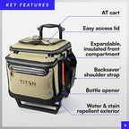 Titan Deep Freeze 60 (50+10) Can Wheeled Cooler - Collapsible Rolling Cooler with Wheels and All-Terrain Cart