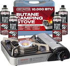 Chef-Master 90011 Butane Countertop Stove, 10 000 BTU Portable with Carry Case, High Performance, Piezo Ignition, Brass Burner, Safety Stop