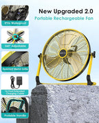 ZHULI 18" Portable Battery Operated Floor Fan, Rechargeable Cordless Camping Fan, Hi-Velocity Brushless Motor, Metal blade, USB Phone Charge, 8~60H Runtime, Quiet, Wireless, For Outdoor Home Workshop