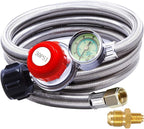 6 FT Propane Regulator Hose with Gauge, 0~30PSI Adjustable Propane Tank Regulator, 3/8" Female Flare Gas Grill Regulator for Weber Genesis Spirit Grill Blackstone 28”&36” Griddle
