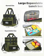 Tactical Lunch Bag & Lunch Box for Men - Large Double Deck Expandable Insulated Soft Adult Lunchbox for Work - Cooler Bag for Beach, Picnic, Camping,Outdoor，Travel (Green,16L)