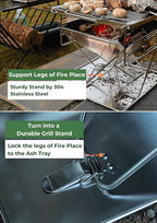 CAMPINGMOON 3 in 1 Portable Fire Pit 12 inch Foldable Stainless Steel Wood Burning Camping Stove BBQ Grill for 3 People Adjustable Height Outdoor Cooking Campfire Carry Bag included MT-035