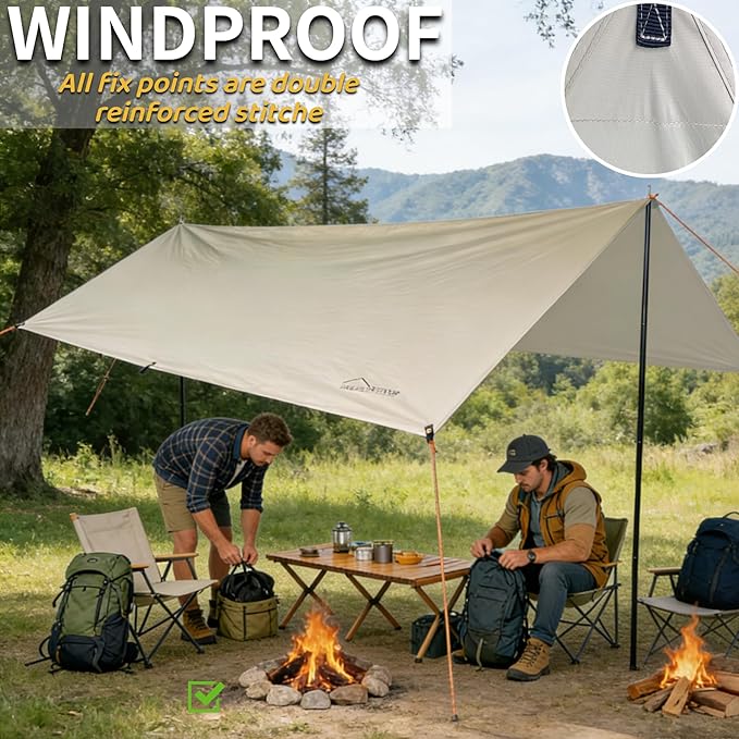 DANCHEL OUTDOOR B2 Portable Yurt with Stove Jack for Winter Camping, 4 Season Bell Tent Large Hot Tent 4/6 Person Family Camping Glamping Party 300D Oxford Khaki, 13ft/16.4ft