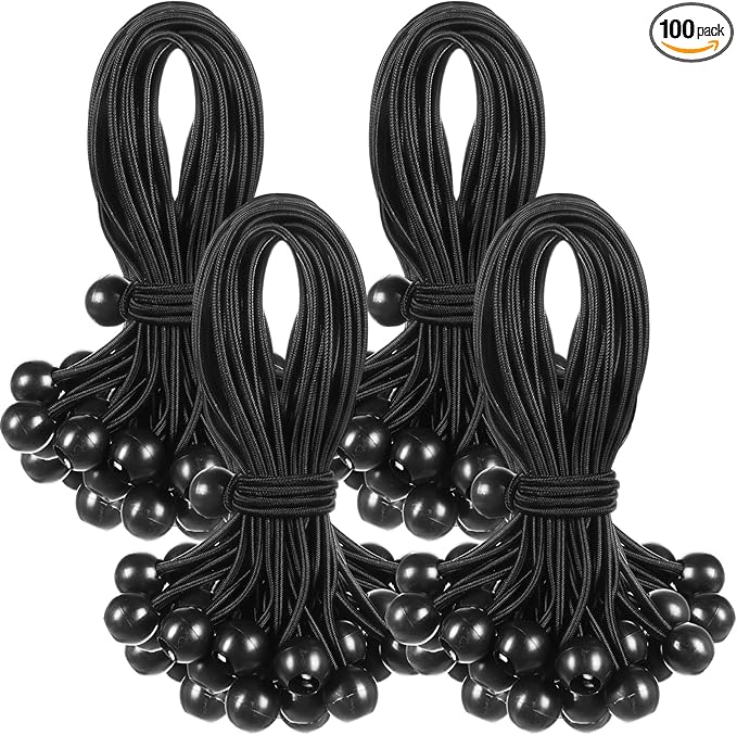 100 Pcs 9 Inch Ball Bungee Cords Tarp Tie Downs Bungee Cords with Balls Heavy Duty Outdoor Tarp Straps for Canopy Shelter Camping Cargo Tent Poles UV Resistant