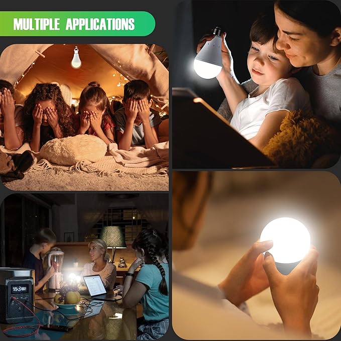 6 Pack Rechargeable Emergency Light Bulbs, Battery Powered LED Light Bulb 6000K Daylight E26 120 Volt 9W 60W Equivalent with 1200mAh for Home Power Outage Camping Hurricane