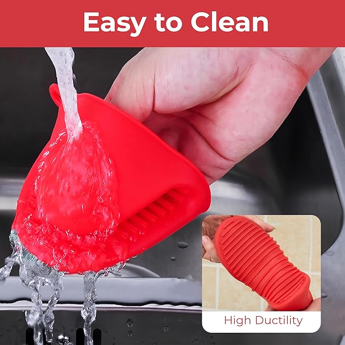 Mini Silicone Oven Mitts 4PCS(2 Pairs) Non-Toxic Heatproof Cooking Gloves for Grill/Pizza Stone/Air Fryer,Lightweight Non-Slip Compact for Camping/Baking,Dishwasher Safe(Red and Blue)