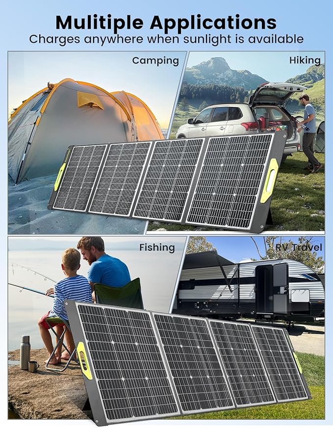 Greenmagic 200 Watt Portable Solar Panel, 23.5% High Efficiency 200W Foldable Solar Panel Charger IP67 Waterproof Solar Panel Kit w/DC XT60 MC4 Anderson Output for Home Farm Camping RV Power Station