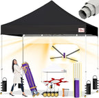 Tradesparker 10x10 Pop Up Canopy Tent,Commercial Movable Canopy with ApexCore LED&Rugged Casters-Instant Easy Setup Shelter Canopies with Weight Bags&Stakes for Outdoor Events Markets Vendors,Black