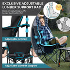 FUNDANGO Oversized Camping Chair for Adults,550lbs Heavy Duty Foldable Portable Lawn Chair with Padded Seat & Back, 4-can Cooler & Cup Holder, Carry Bag Included for Outdoor (Black/Grey)