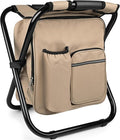 Kikerike Backpack Stool Cooler Chair Heavy Duty 300 LBS Max Load Portable Lightweight Stool Backpack Folding Fishing Cooler Seat for Camping Hunting Fishing - Sand
