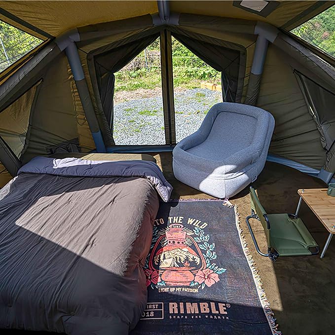 Coody Inflatable Canvas Camping Tents with Stove Jack – Premium Air Beam Family Glamping Tent, Breathable Cotton Canvas, Fast Setup Air Tent with Pump