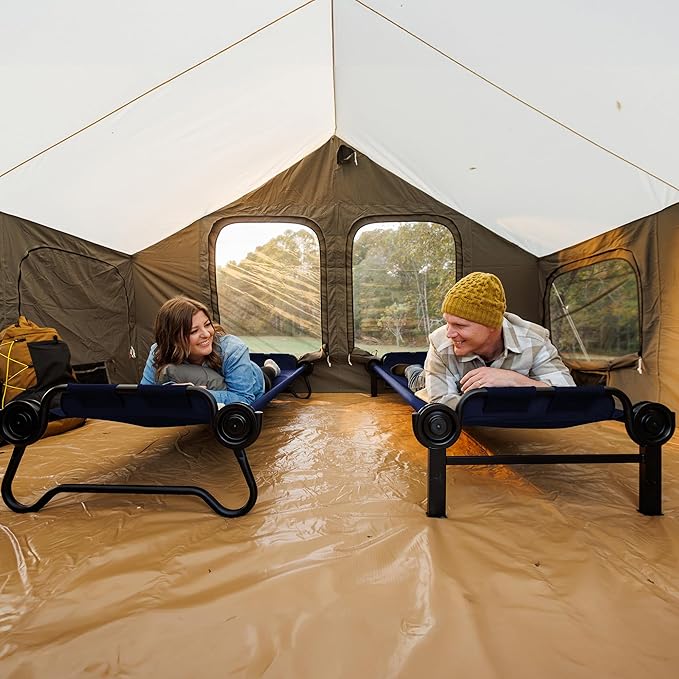 Disc-O-Bed Extra Large Portable Bunk Camping Cots with Carry Bags - Heavy-Duty Indoor or Outdoor Sleeping System, Converts to Bench or Separate Beds, 500 lb Weight Capacity Per Cot, Navy