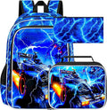 17" Cars Backpack for Boy, 3Pcs Lightning Bookbag for Elementary Preschool Kindergarten, Kids School Backpacks with Lunch Box (Blue)
