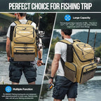PLUSINNO Cooler Fishing Backpack with Rod Holders 45L Large Water-resistant Fishing Tackle bag Store Fishing Gear Fishing Gifts for Men Father, Sport Bags