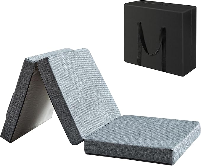 BDEUS Tri-Fold 4" Memory Foam Mattress Twin Size Portable Bed, Foldable Floor Mat for Adults & Kids, Washable CertiPUR-US Certified Cover, Lightweight for Travel/Camping/Yoga