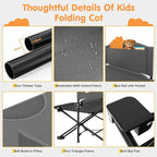 Suteck Kids Camping Cot, Comfortable Toddler Cot Bed Easy to Store and Use, Portable Sleeping Cot with Guardrail, Lightweight Bed for Outdoor Indoor Home