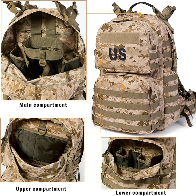 Akmax MOLLE II Medium Rucksack Military Tactical Backpack with Detachable Side Pouches & Upgraded Frame for Enhanced Comfort