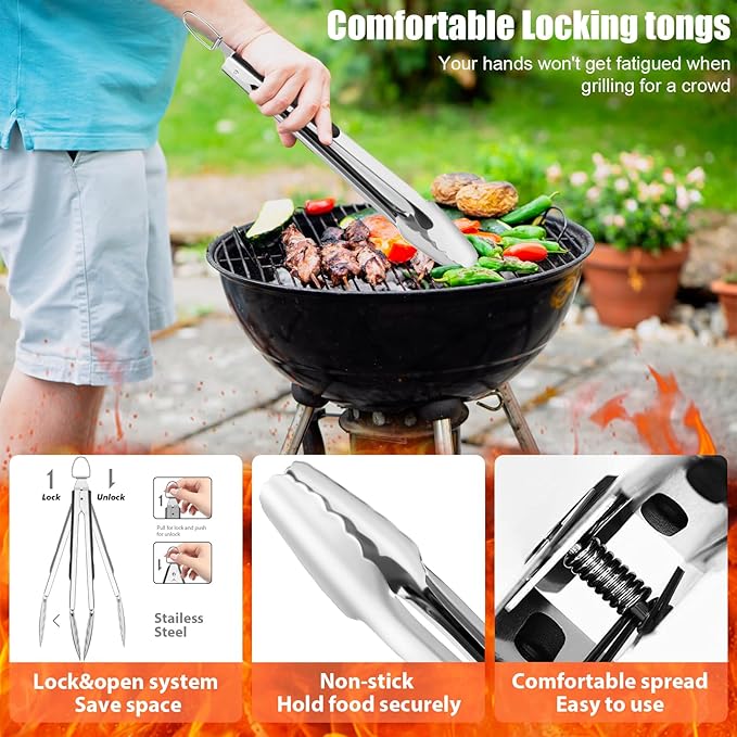 31pcs BBQ Grill Accessories Gifts for Men Dad, Heavy Duty Grilling Tools Gift Set for Father‘s Day, Stainless Steel BBQ Utensils Kit with Mats, Grill Brush in Carrying Bag Brown