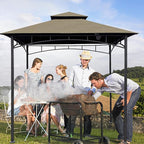 Grill Gazebo Replacement Canopy Roof – Hugline 5x8 Outdoor Grill Shelter Canopy Top Double Tiered BBQ Tent Cover Fit for Model L-GG001PST-F (Khaki Ripstop)