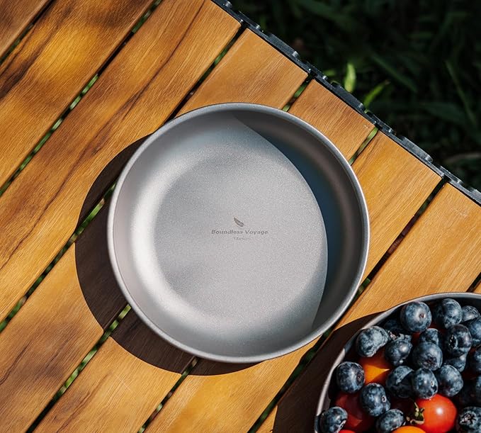 Boundless Voyage Titanium Camping Plate Dishes Saucer Lightweight Round Dinnerware Set Stackable Serving Plates Pasta Plates Travel Outdoor Home Kitchen Tableware Set Ti1117T