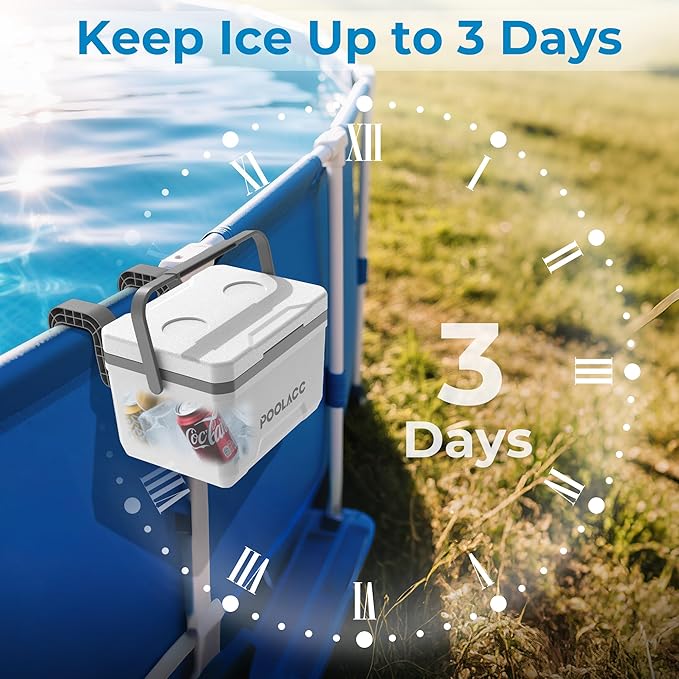 Portable Personal Cooler, Poolside Ice Chest for Above Ground Pool or Spa - Fits Intex Pools, Hard-Sided Cooler with Bonus Ice Pack for Lunch, Drink, Camping, Picnic, Beach, Fishing