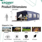EROMMY Outdoor Party Tent 10x30 FT, Waterproof PE Canopy with 6 Removable Sidewalls and 2 Zipper Doors for Weddings, Events, Backyard Parties, Blue